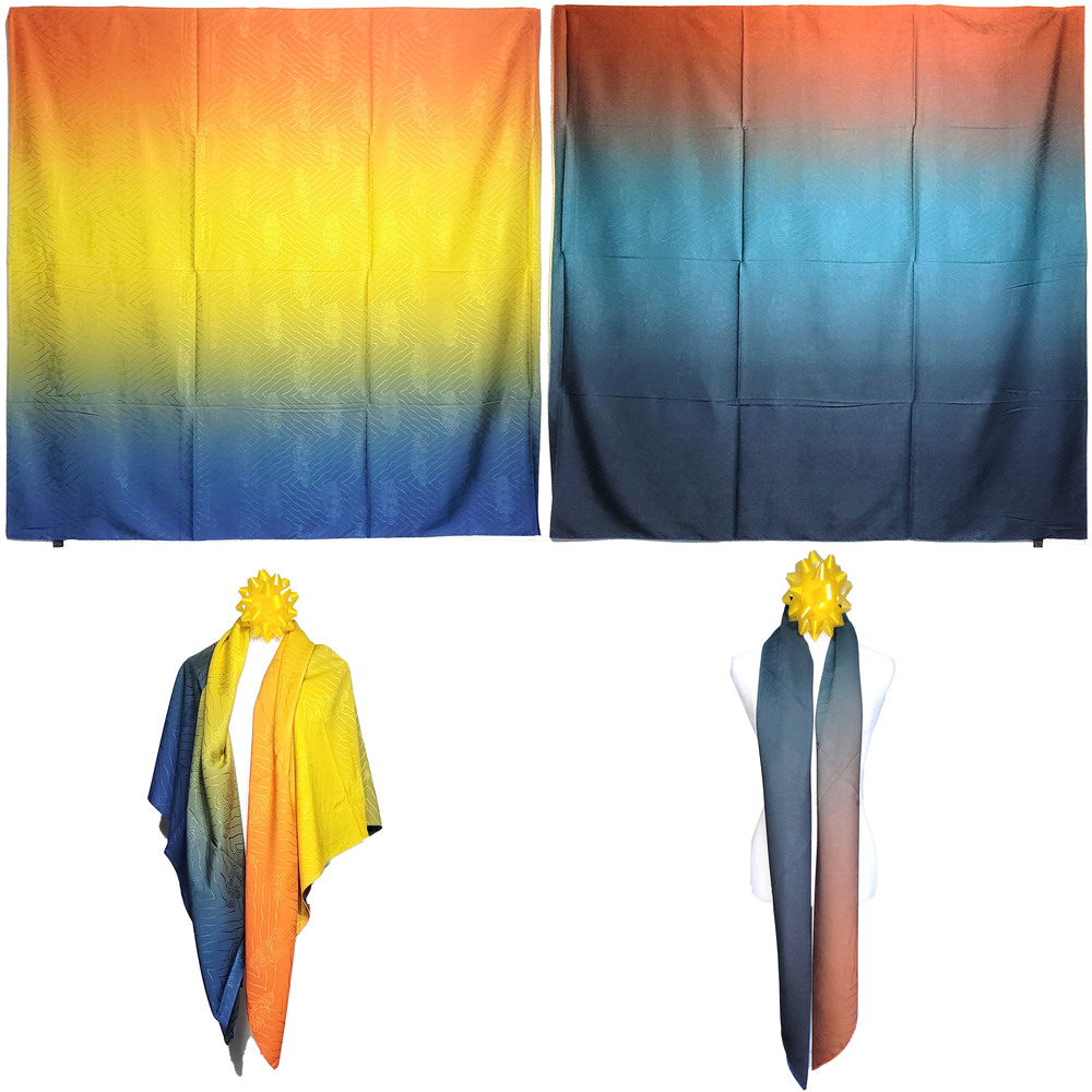 NWT Double Sided Silk Scarf 53"x53" Large Square Shawl Wrap XiangYunSha 35091